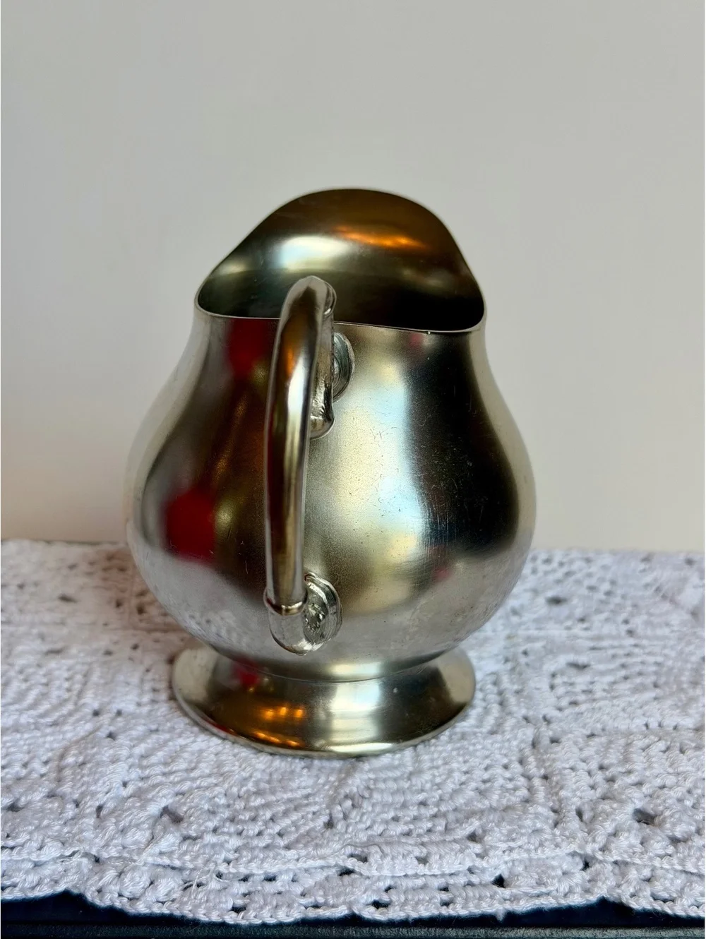 Vintage BICCO Genuine Pewter Creamer Pitcher Silver Tone Ornate Handle